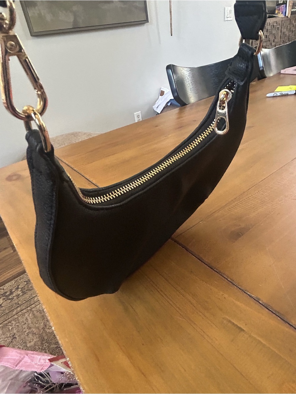 Black and White Checkered Crescent Shoulder Bag - Picture 6 of 9